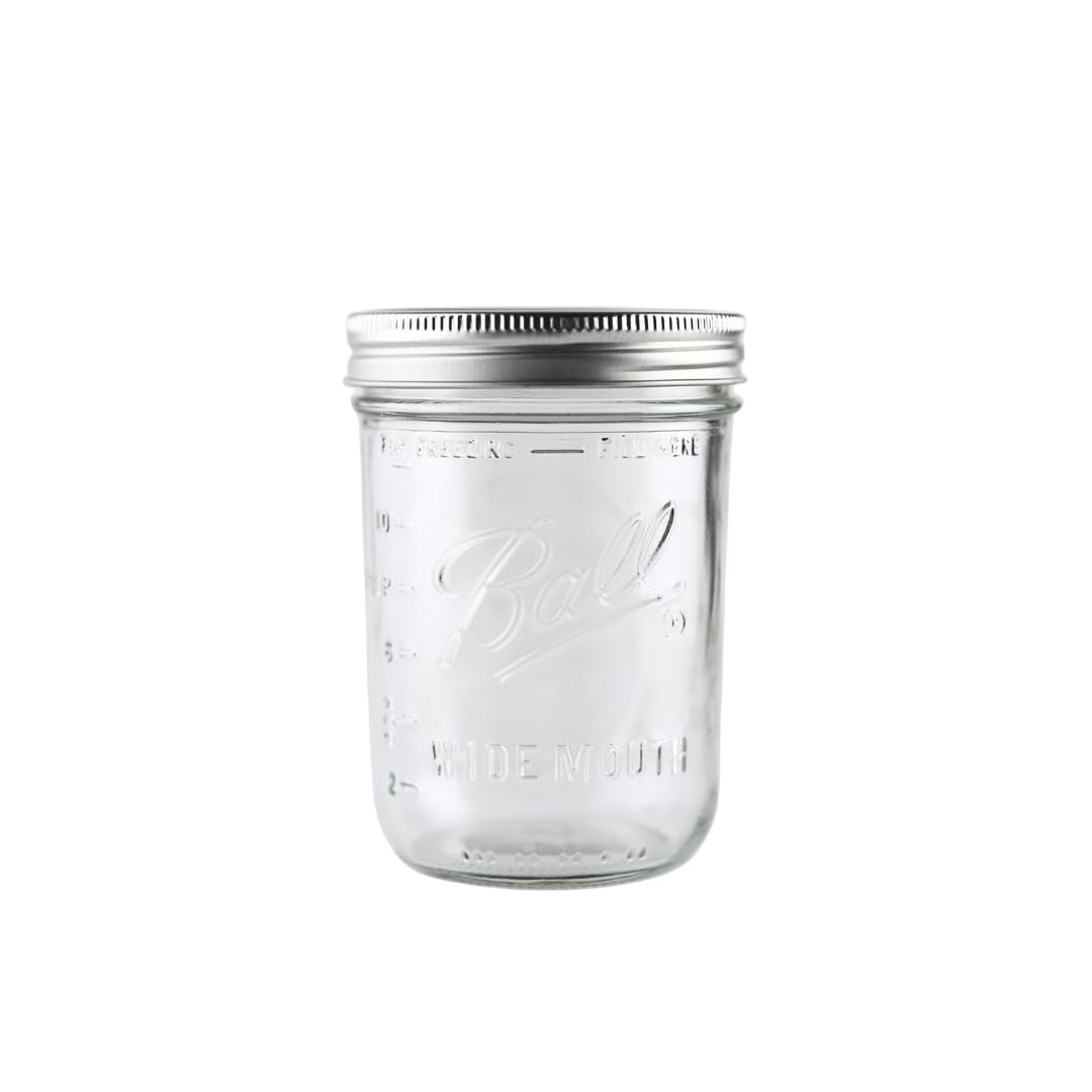 16oz Wide Mouth Glass Mason Jars with Lids & Bands, Set of 12 K491