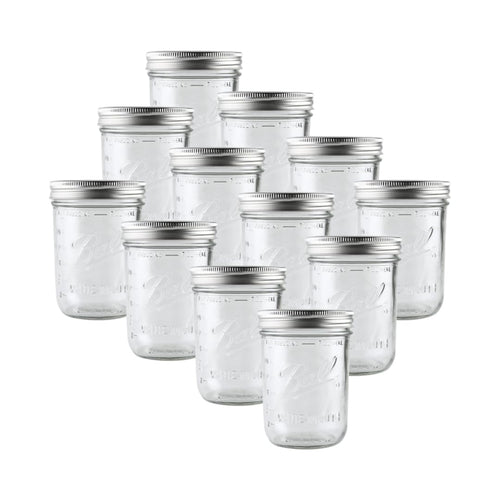 16oz Wide Mouth Glass Mason Jars with Lids & Bands, Set of 12 K491