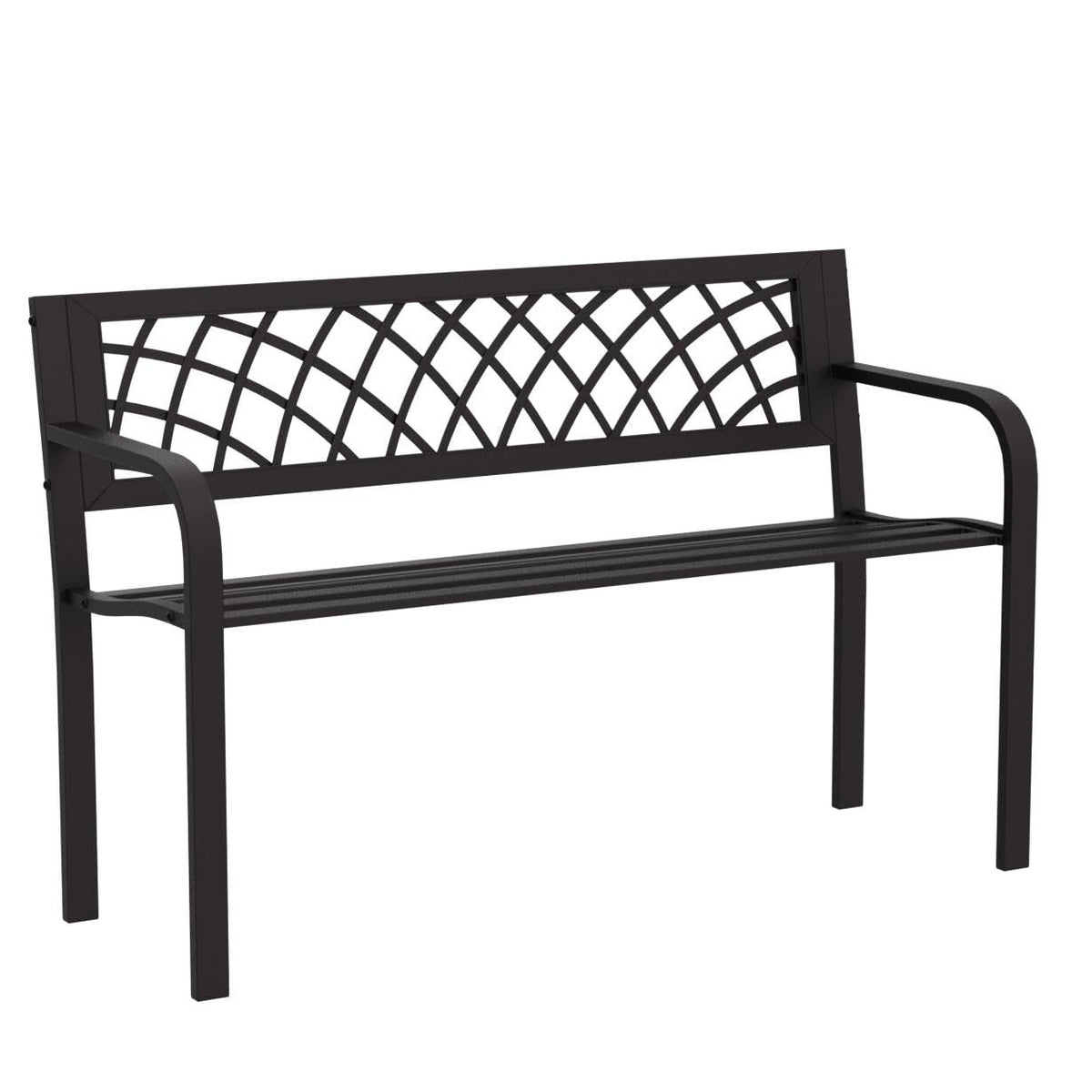 Black Metal Outdoor Patio Bench with Armrests Q574745