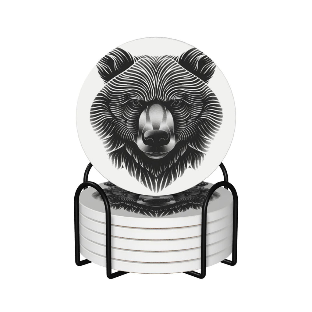 Black and White Bear Head Ceramic Coasters Set of 6 X1413