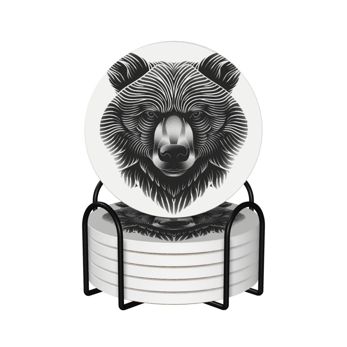 Black and White Bear Head Ceramic Coasters Set of 6 X1413