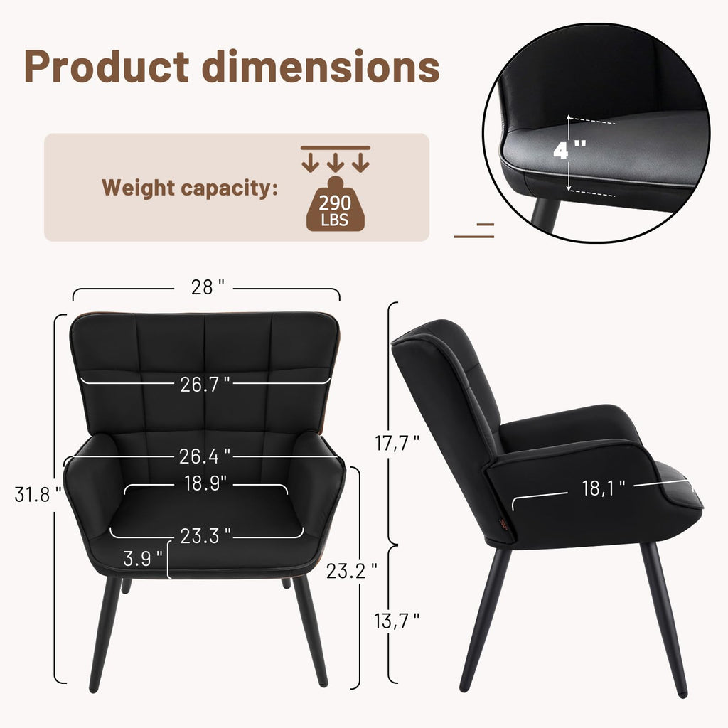 Black PU Leather Armchair with Metal Legs O555