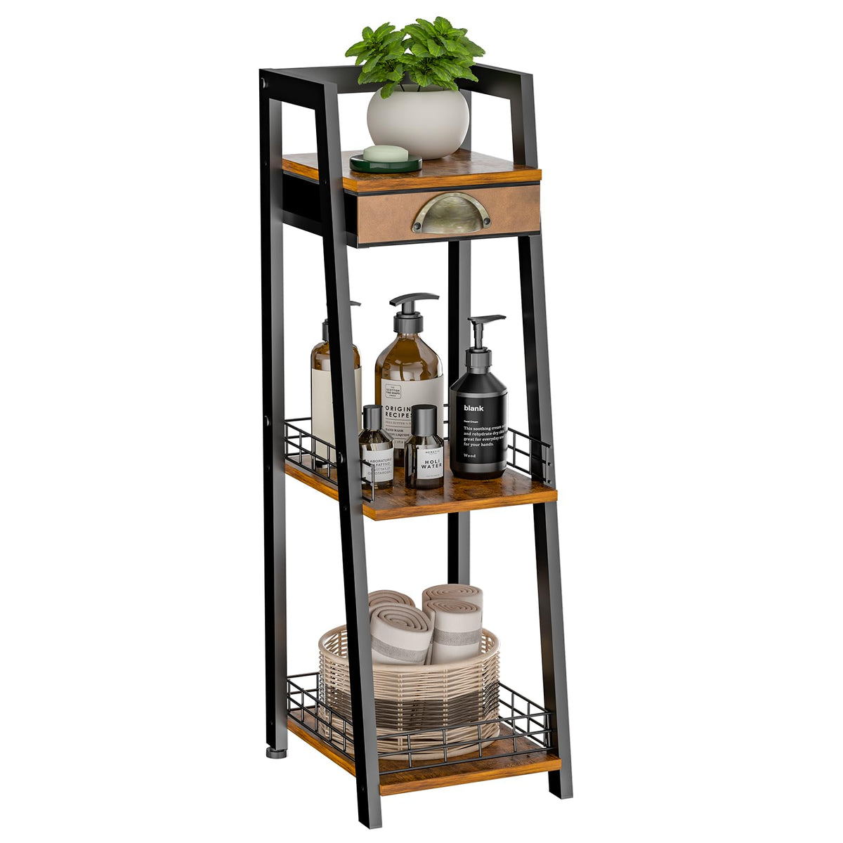3-Tier Narrow Bathroom Shelves with Drawer F826