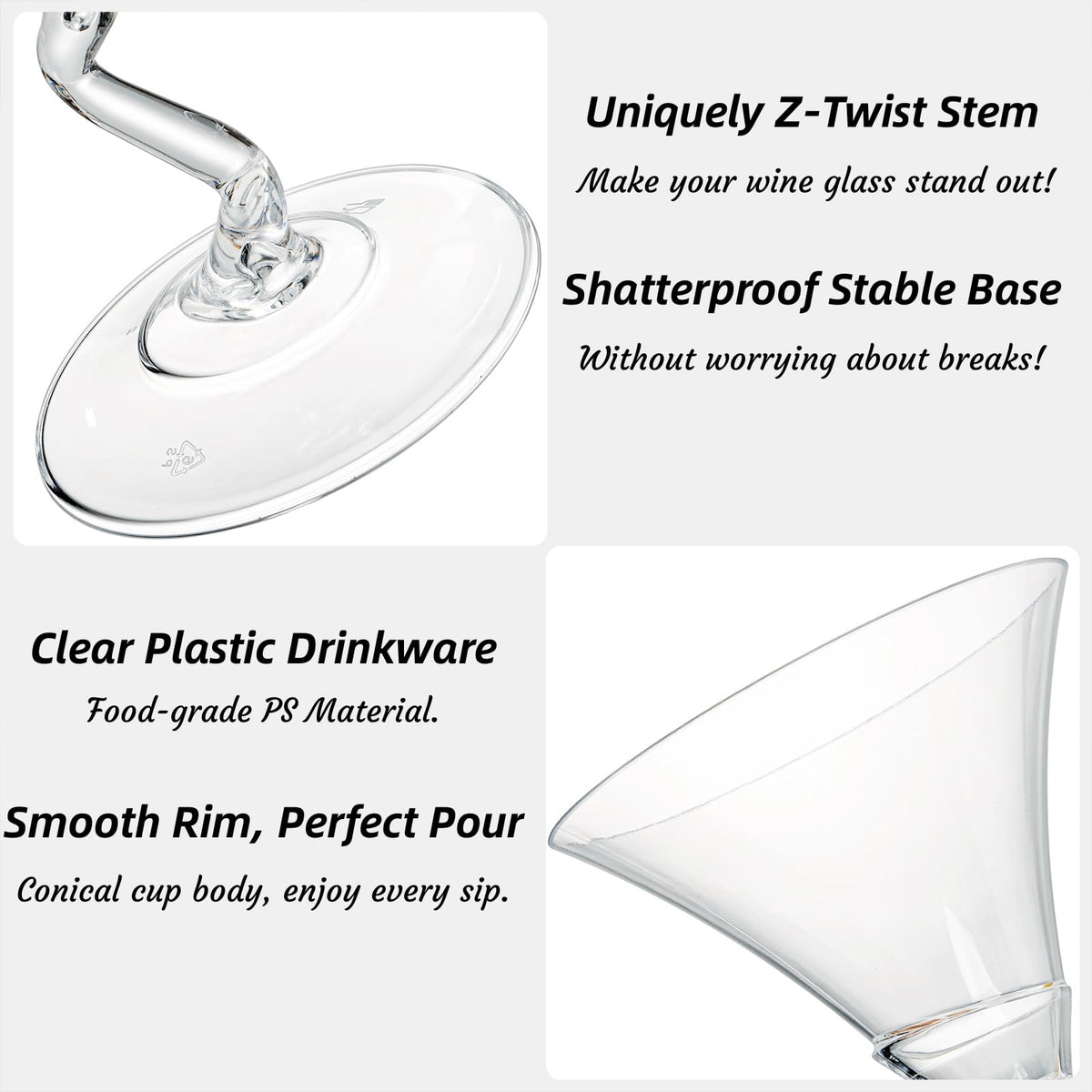 18 Pack 5 Oz Plastic Martini Glasses with Twisted Stem O931