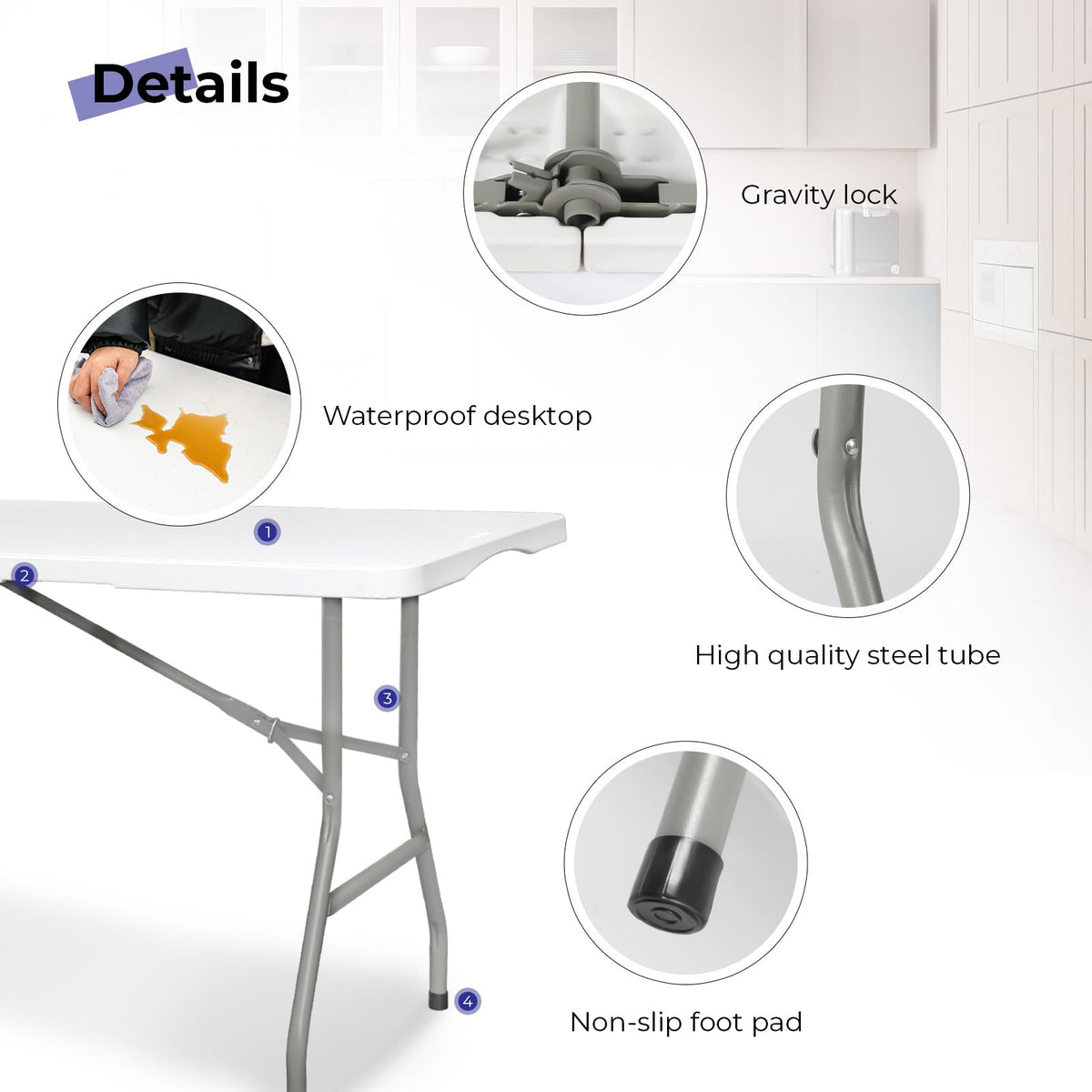 6ft White Folding Table D7869