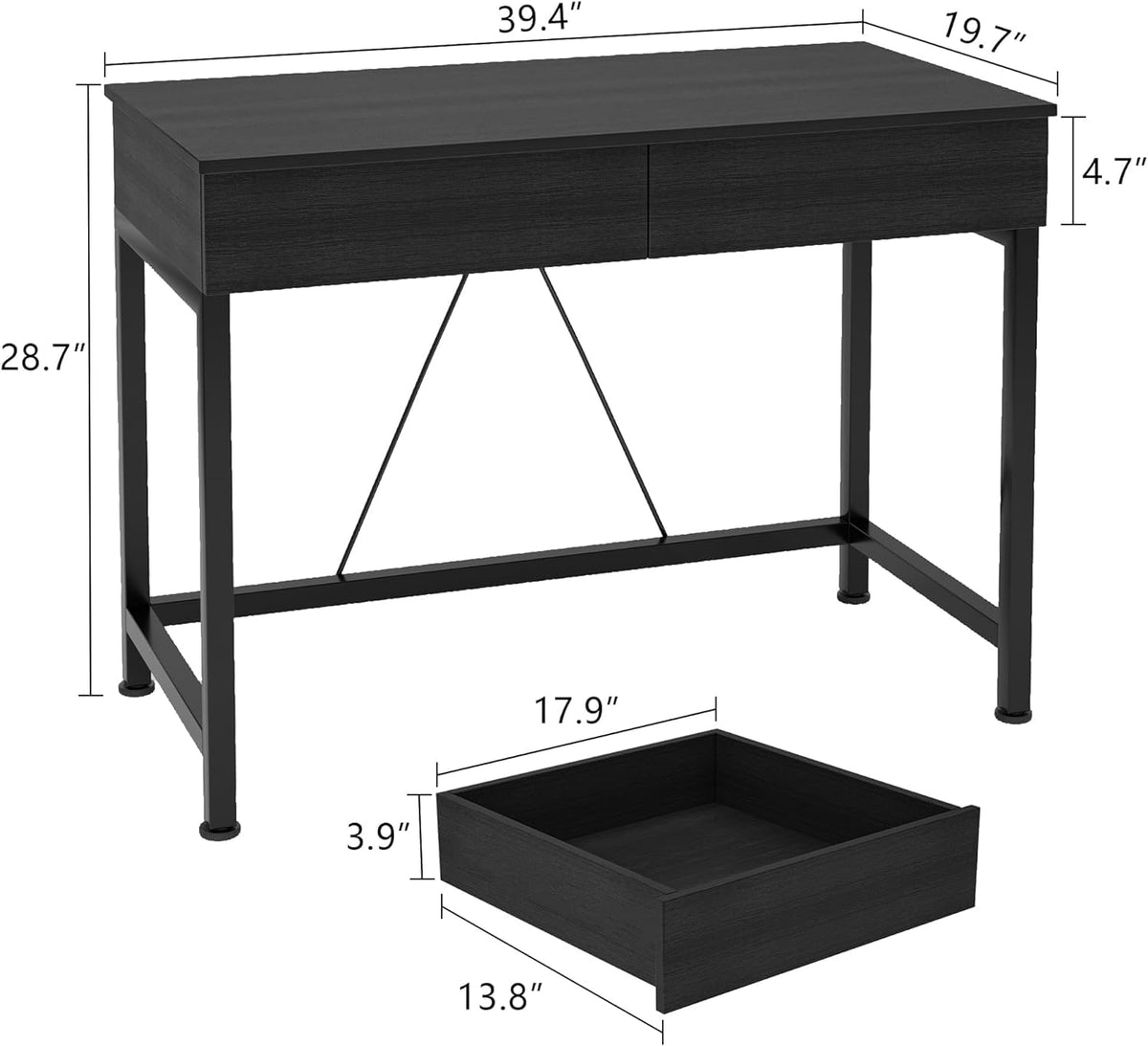 Black Wooden Computer Desk with Drawers Q664993