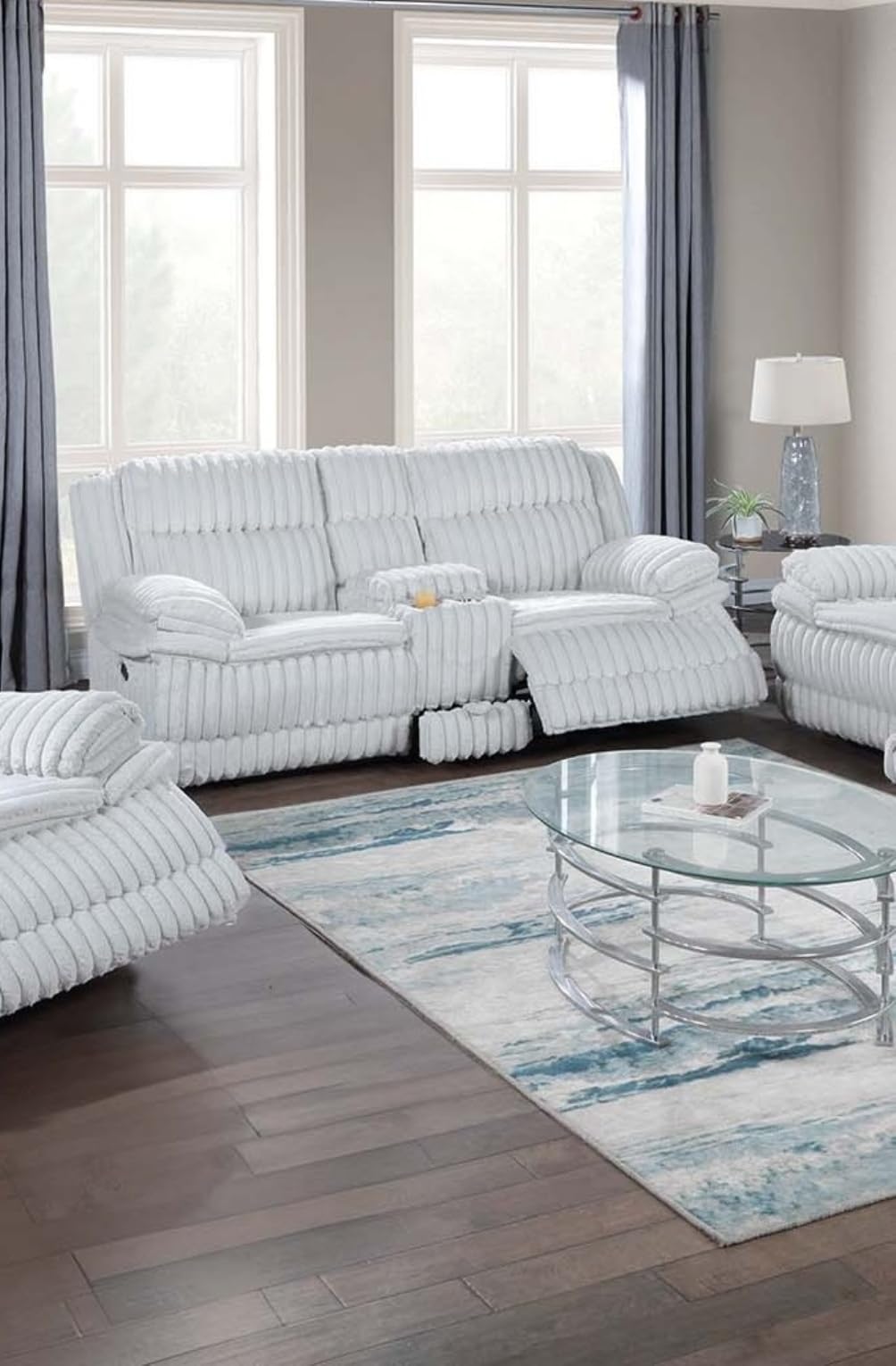 Light Gray Corduroy Manual Motion Loveseat T131480