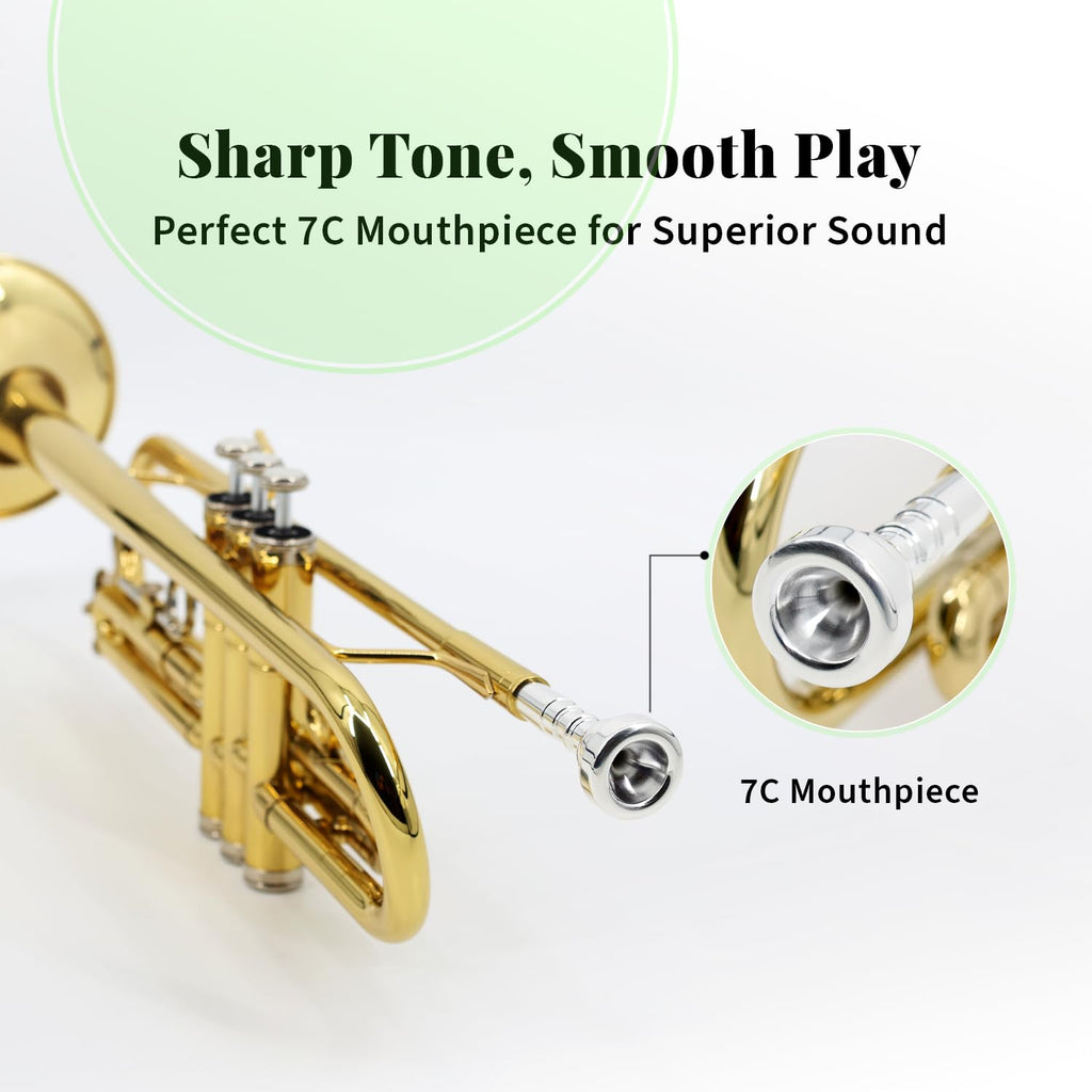 Trumpet Set with Hard Case, Mouthpiece, Cleaning Kit, Brass F547