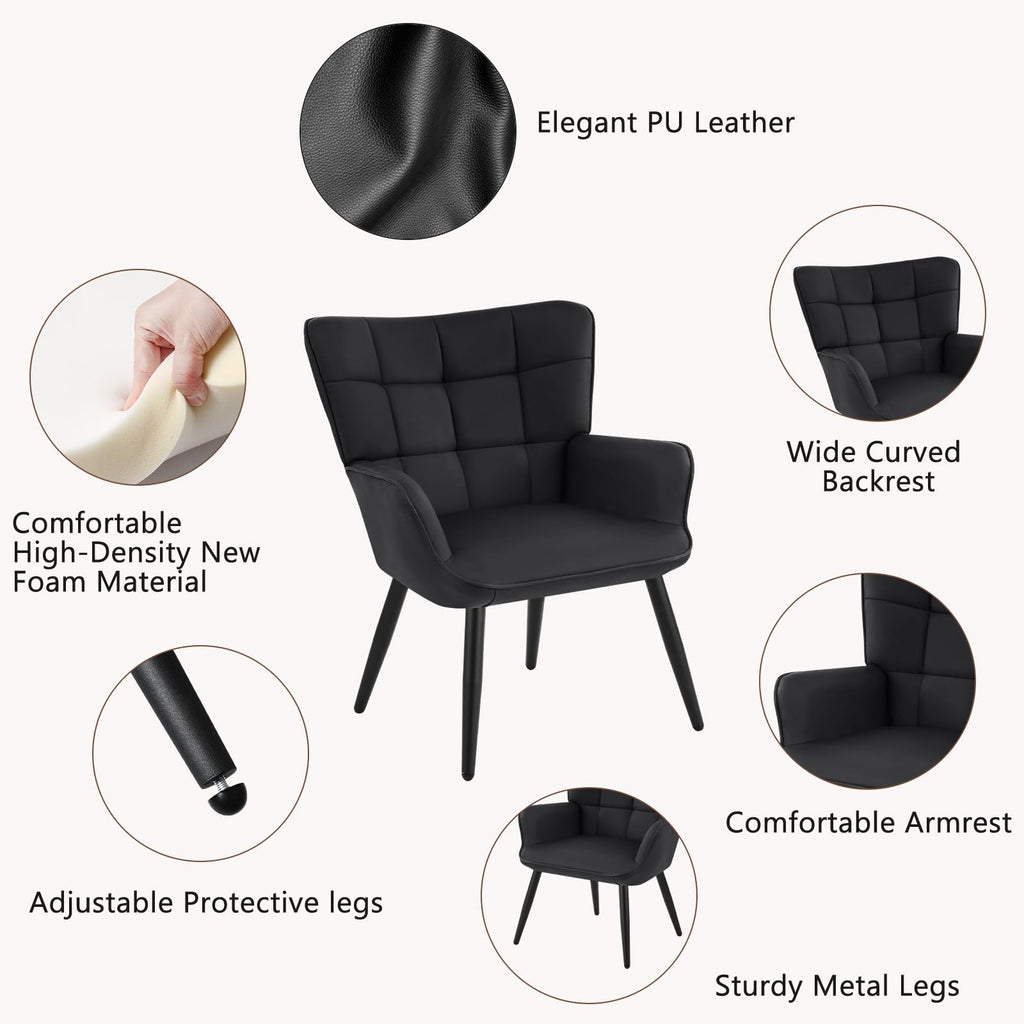 Black PU Leather Armchair with Metal Legs O555