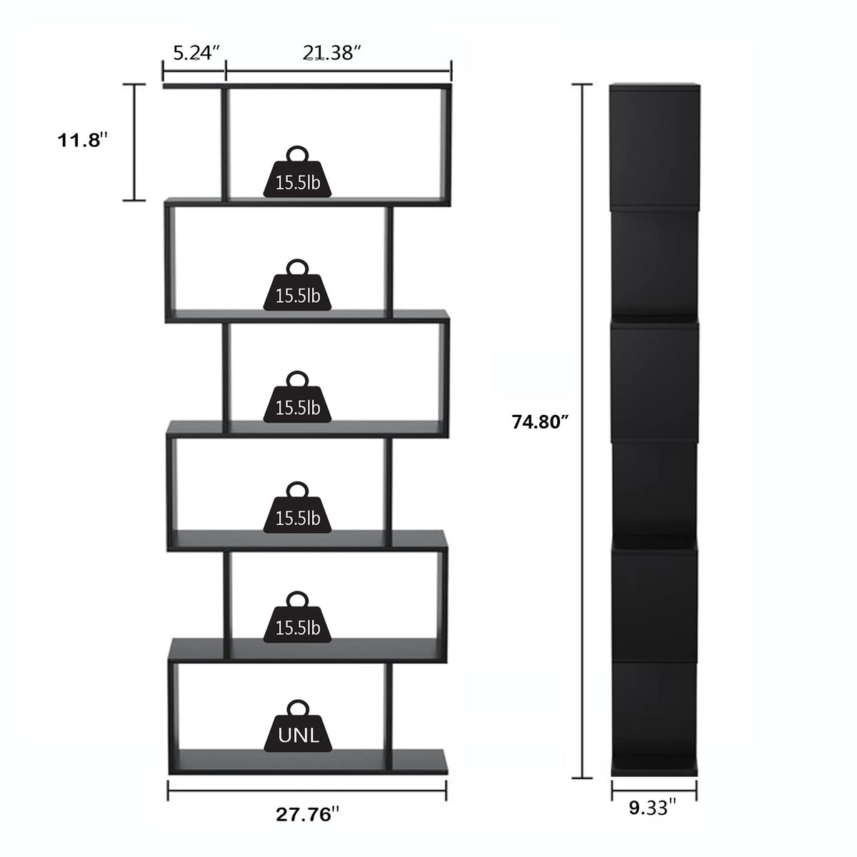 6-Tier Geometric S Shaped Wood Bookshelf U3802