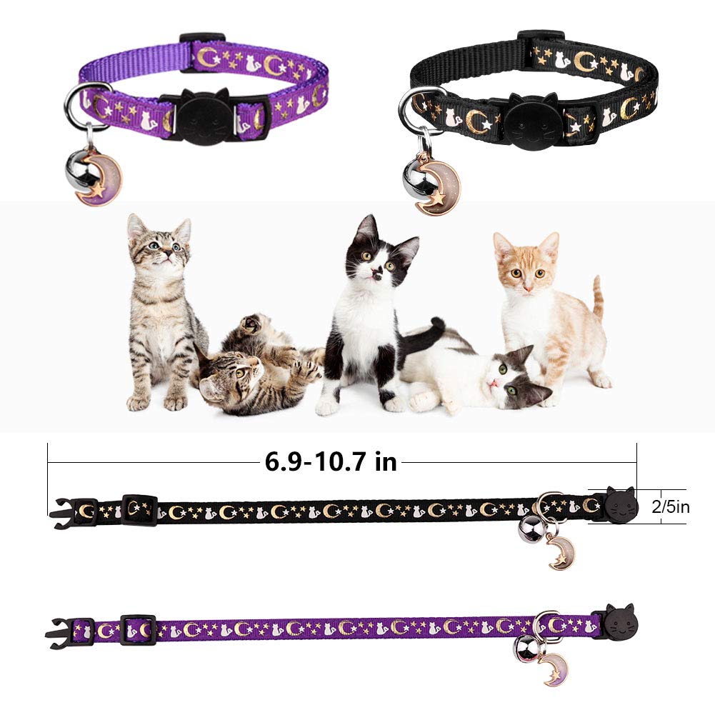 2PCS Breakaway Cat Collars with Bell Glow in The Dark Black Purple L467