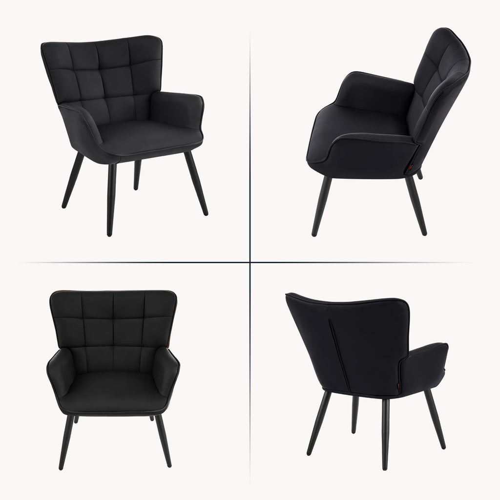 Black PU Leather Armchair with Metal Legs O555