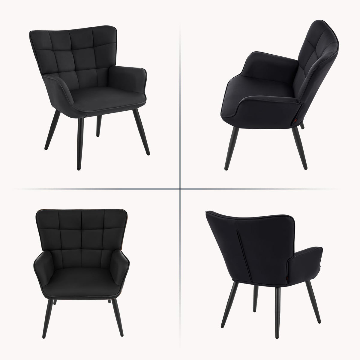 Black PU Leather Armchair with Metal Legs O555