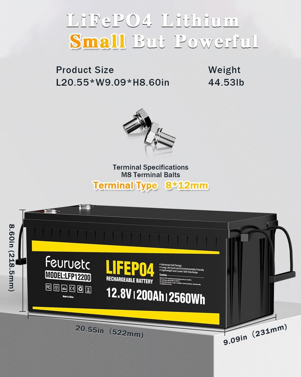 12V 200Ah LiFePO4 Deep Cycle Lithium Battery with 200A BMS Y43813