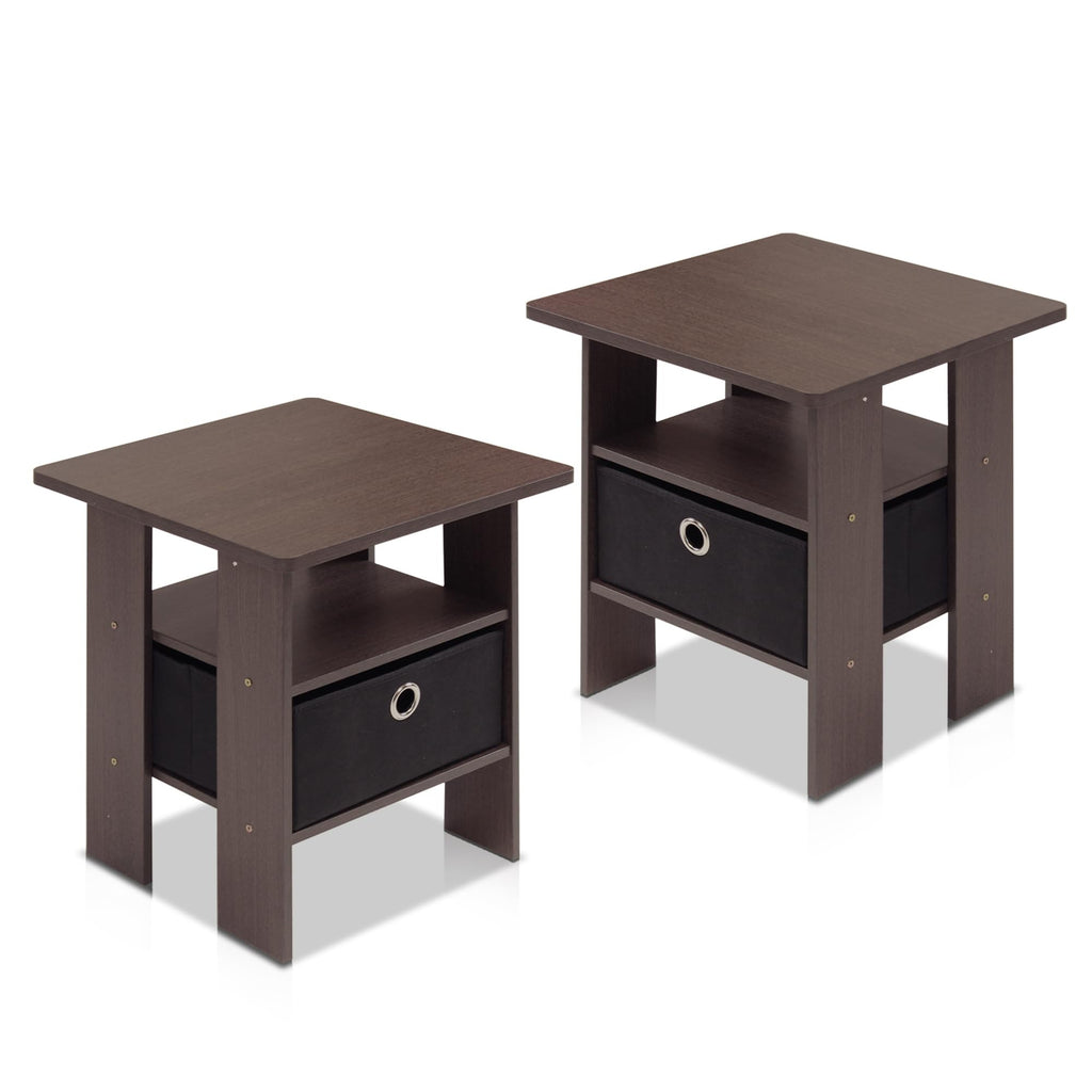 Brown Set of 2 Side Table with Storage Bin Drawer B23208