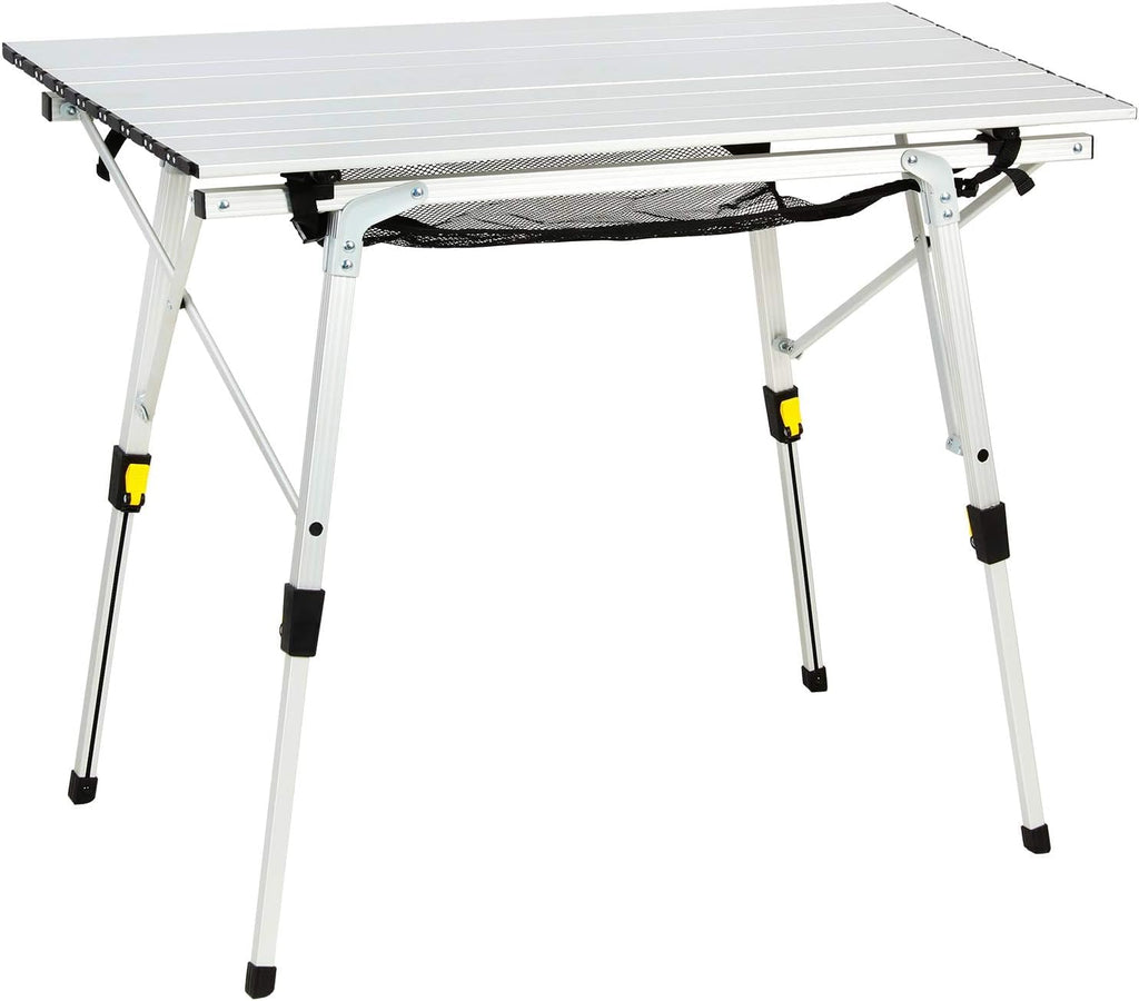 Folding Portable Camping Table with Adjustable Height Aluminum Roll Up Top E99834