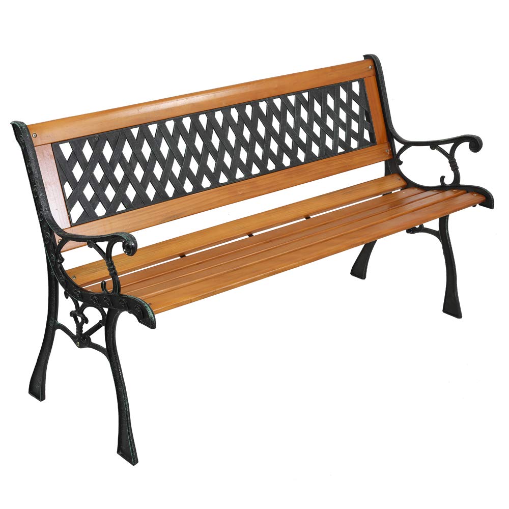 Weather Resistant Cast Iron Teak Wood 3-Person Outdoor Bench A8204