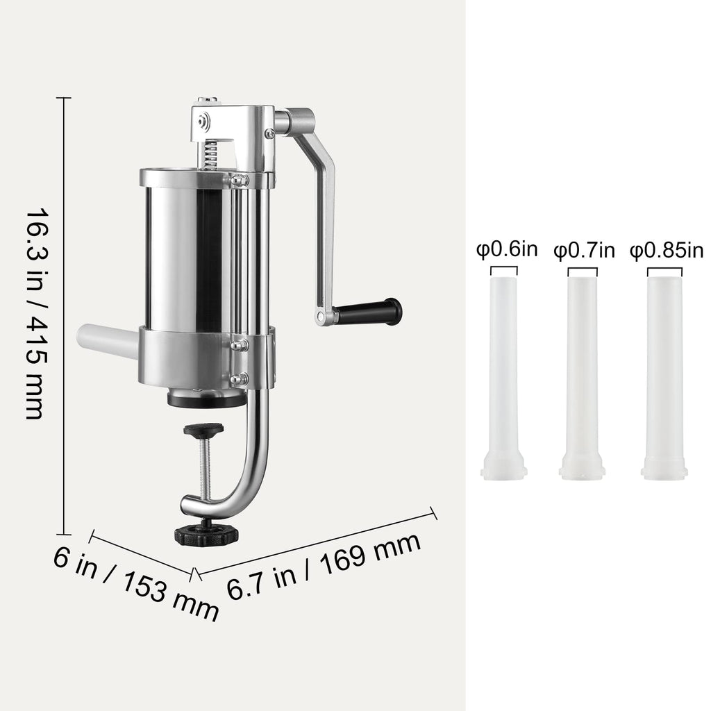 2.5LBS 304 Stainless Steel Vertical Sausage Stuffer with 3 Stuffing Tubes N93885