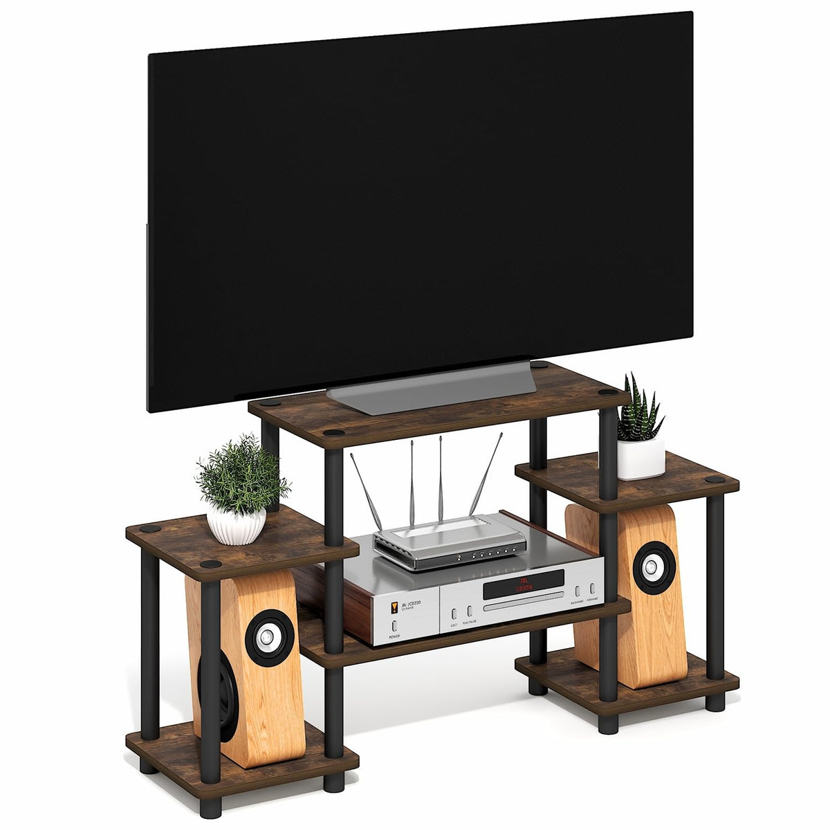 6-Shelf Toolless TV Stand with Raised Top for TV up to 50 Inch T76963