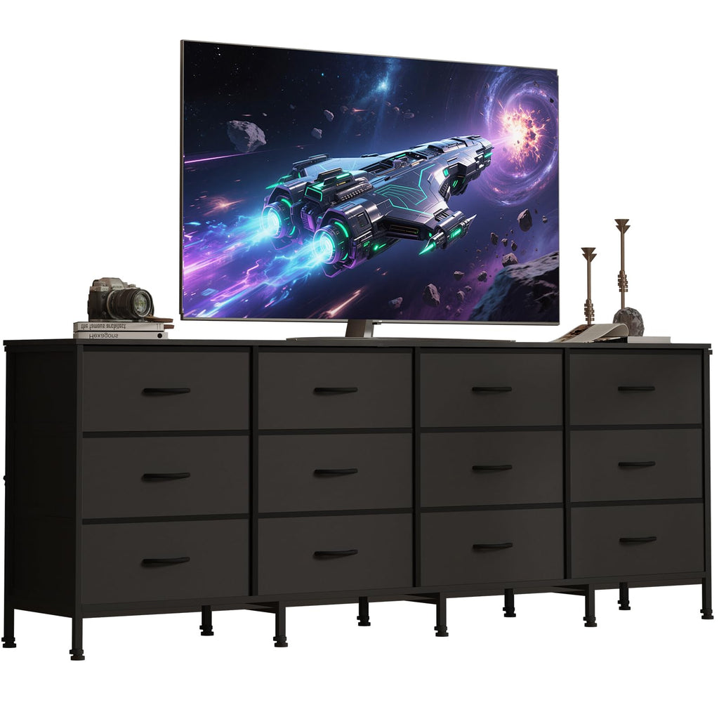 Black 12 Fabric Drawer Dresser with Charging Station J3305
