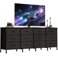 Black 12 Fabric Drawer Dresser with Charging Station J3305