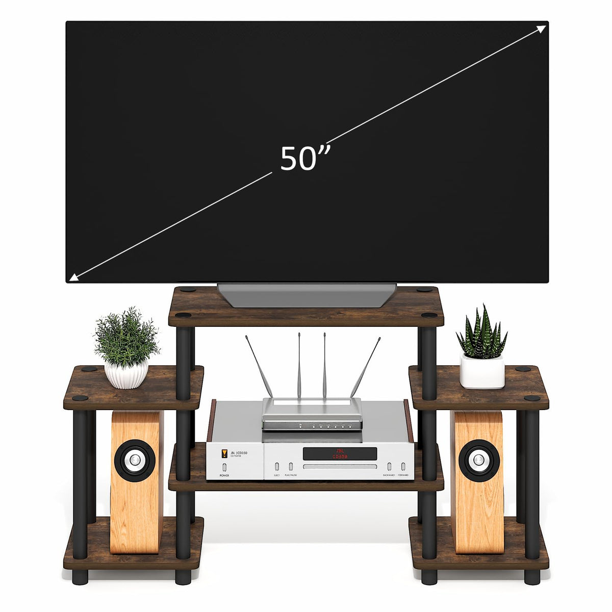 6-Shelf Toolless TV Stand with Raised Top for TV up to 50 Inch T76963