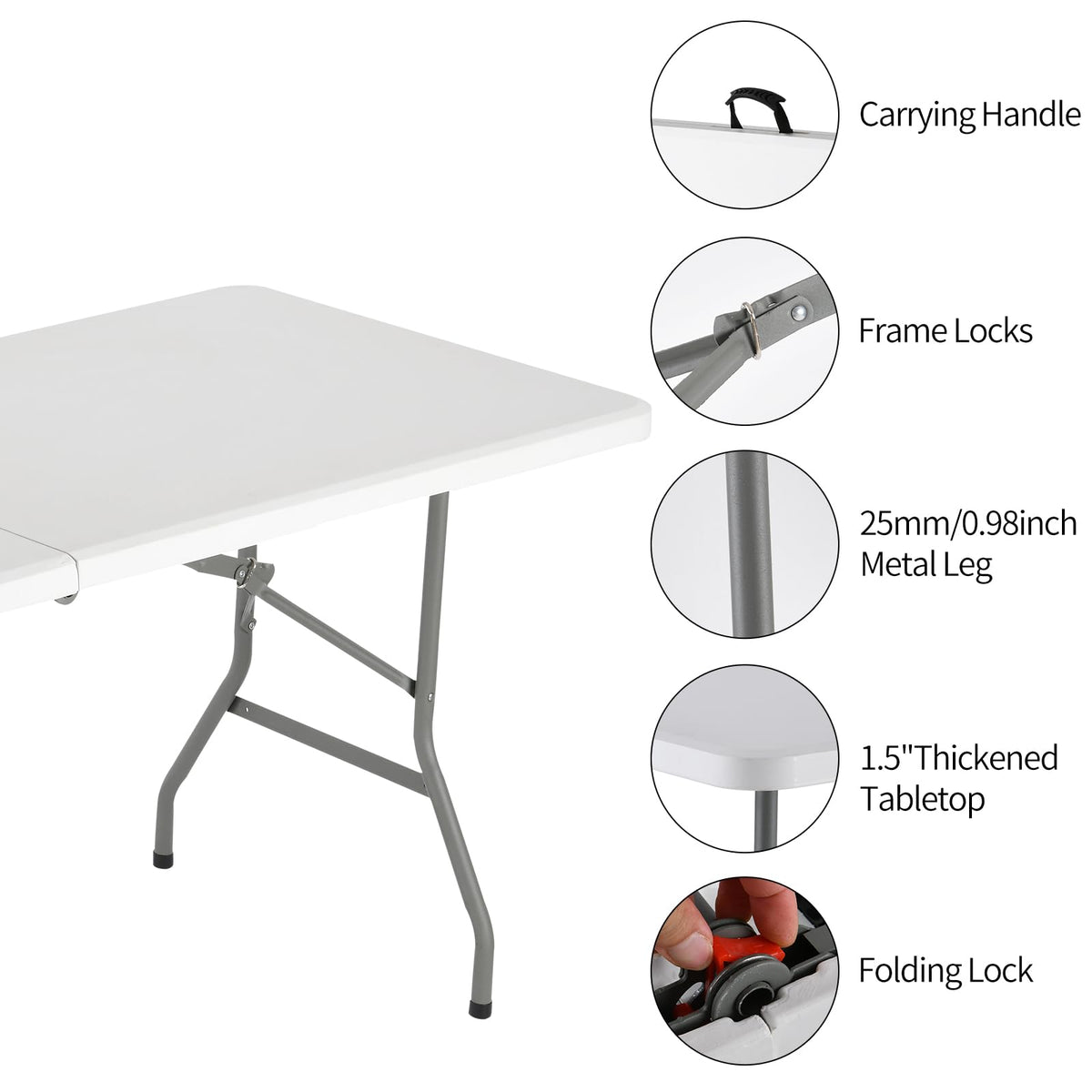 White Portable Folding Table with Carrying Handle B386