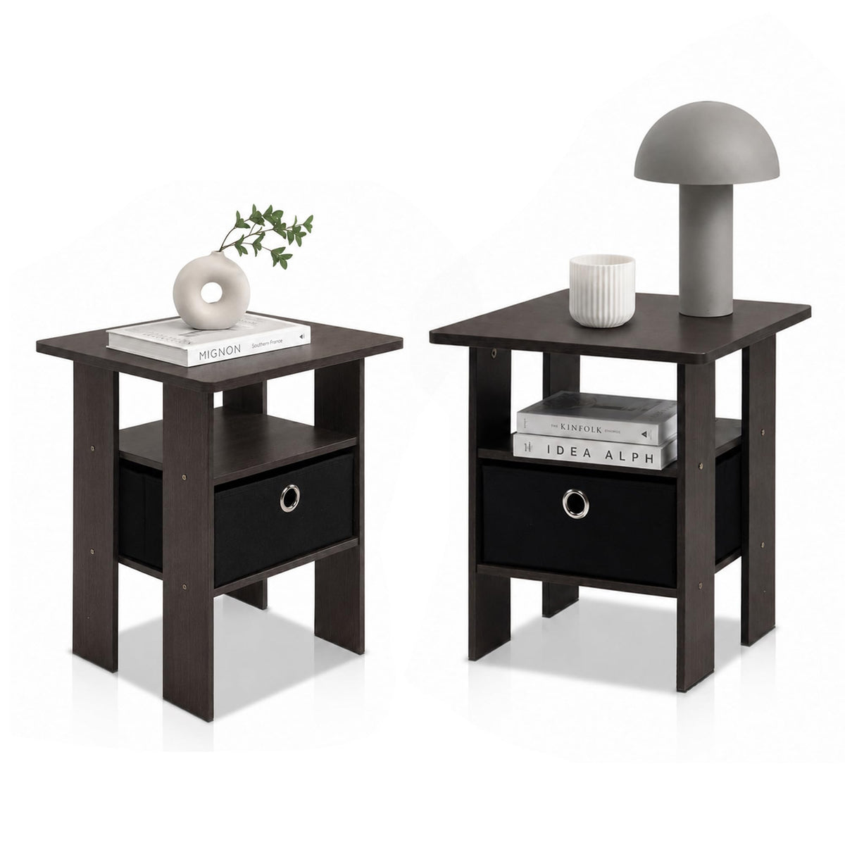Brown Set of 2 Side Table with Storage Bin Drawer B23208