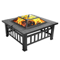 32in Square Metal Wood Burning Fire Pit with Spark Screen L262306