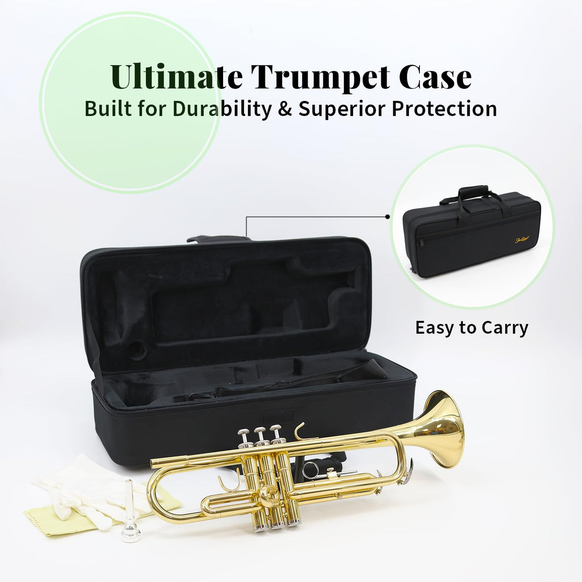 Trumpet Set with Hard Case, Mouthpiece, Cleaning Kit, Brass F547