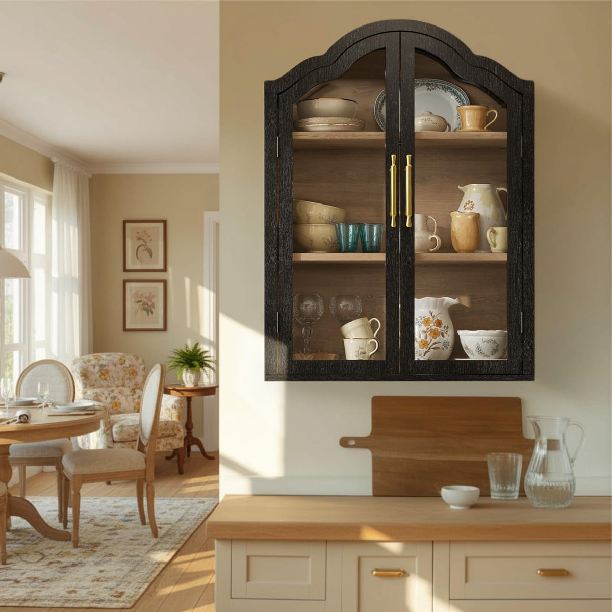 Black 31.5×23.6 Inch Wall Mounted Cabinet with Tempered Glass Doors S2799