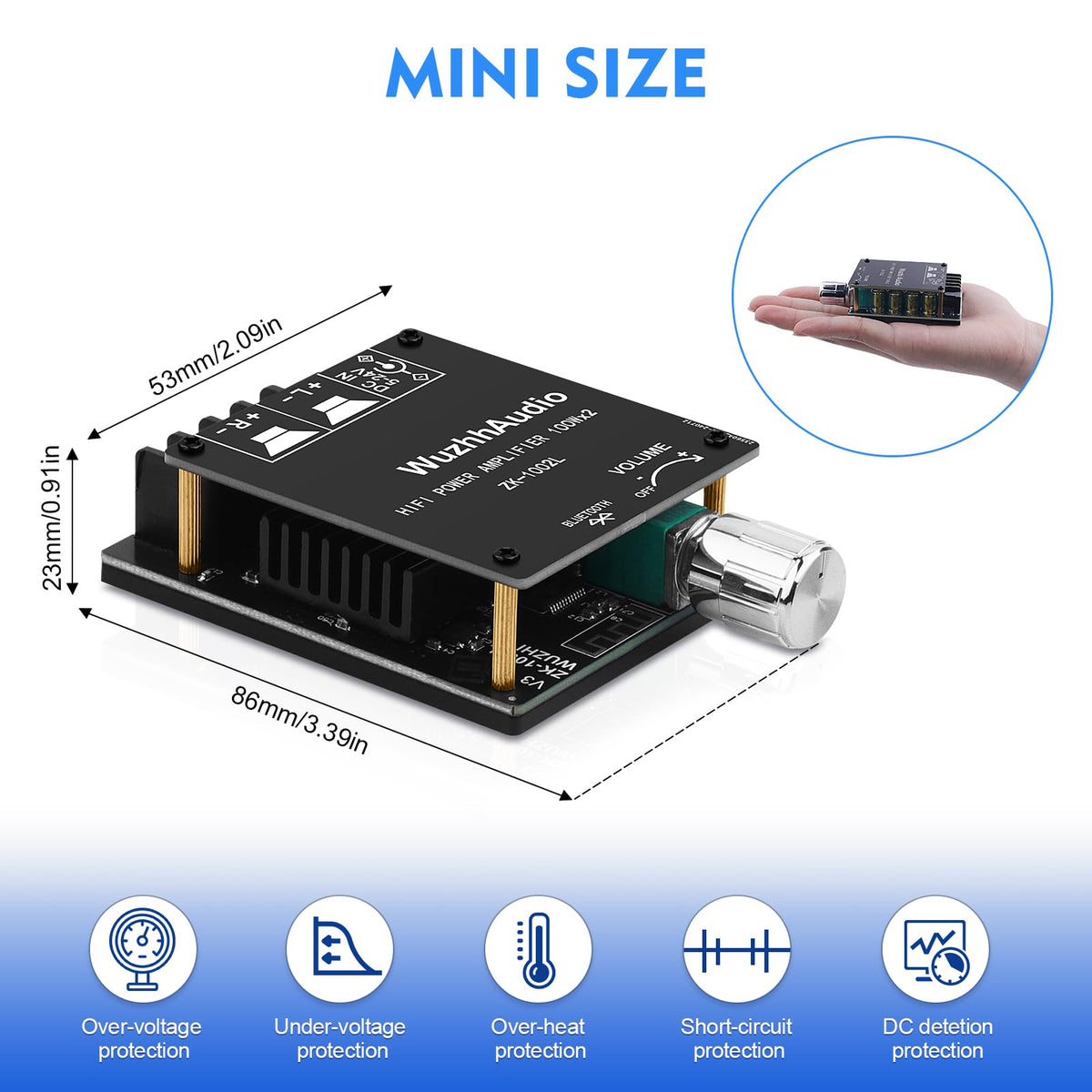 200W Audio Power Amplifier Board with Bluetooth and AUX Inputs W2019