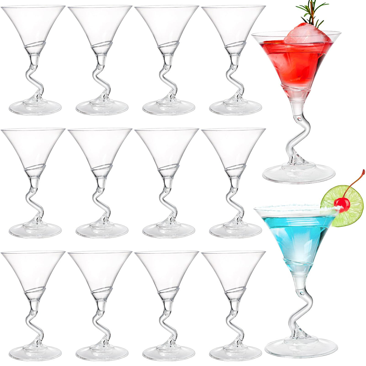 18 Pack 5 Oz Plastic Martini Glasses with Twisted Stem O931
