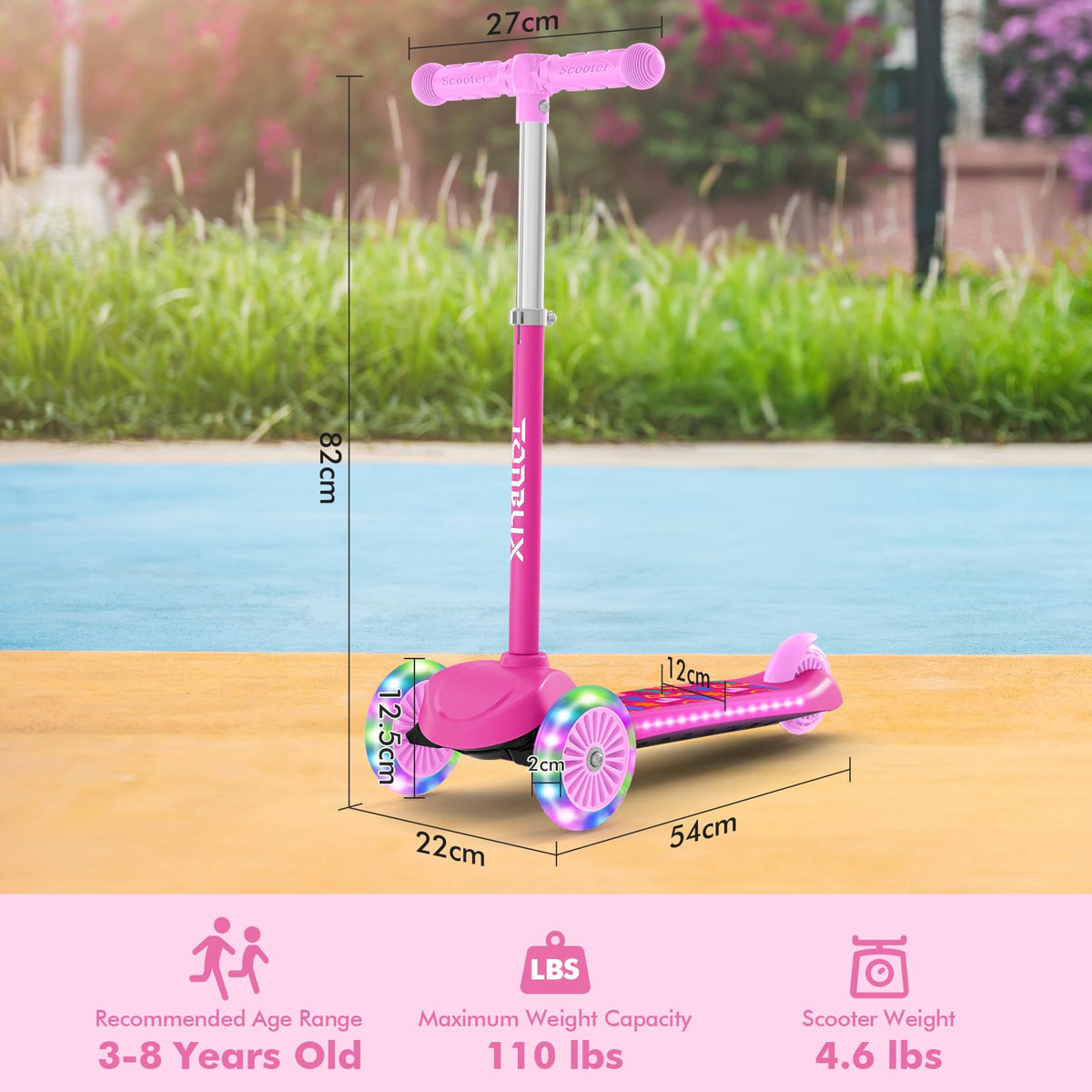 Kids 3-Wheel Scooter with Light-Up Deck and Wheels W549283