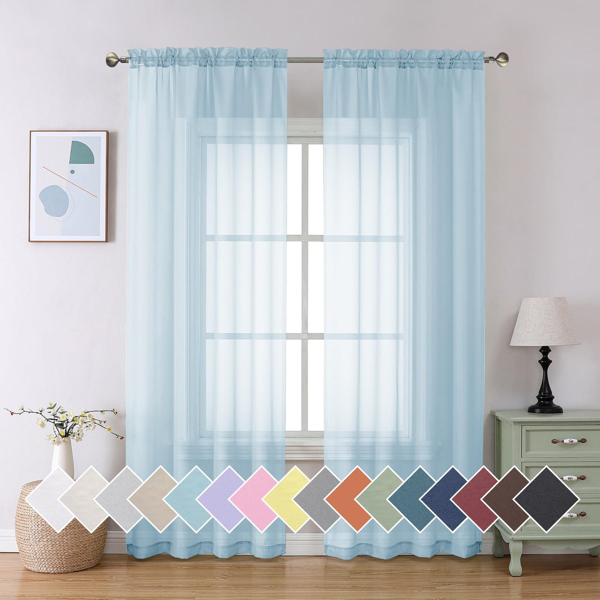 2 Pack Sky Blue Sheer Curtain Drapes 84 Inch Length 2 Panels S674