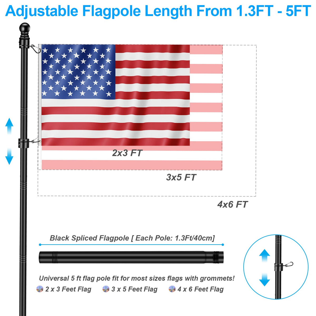 5 FT Stainless Steel Flag Pole Kit with Holder Bracket Q935