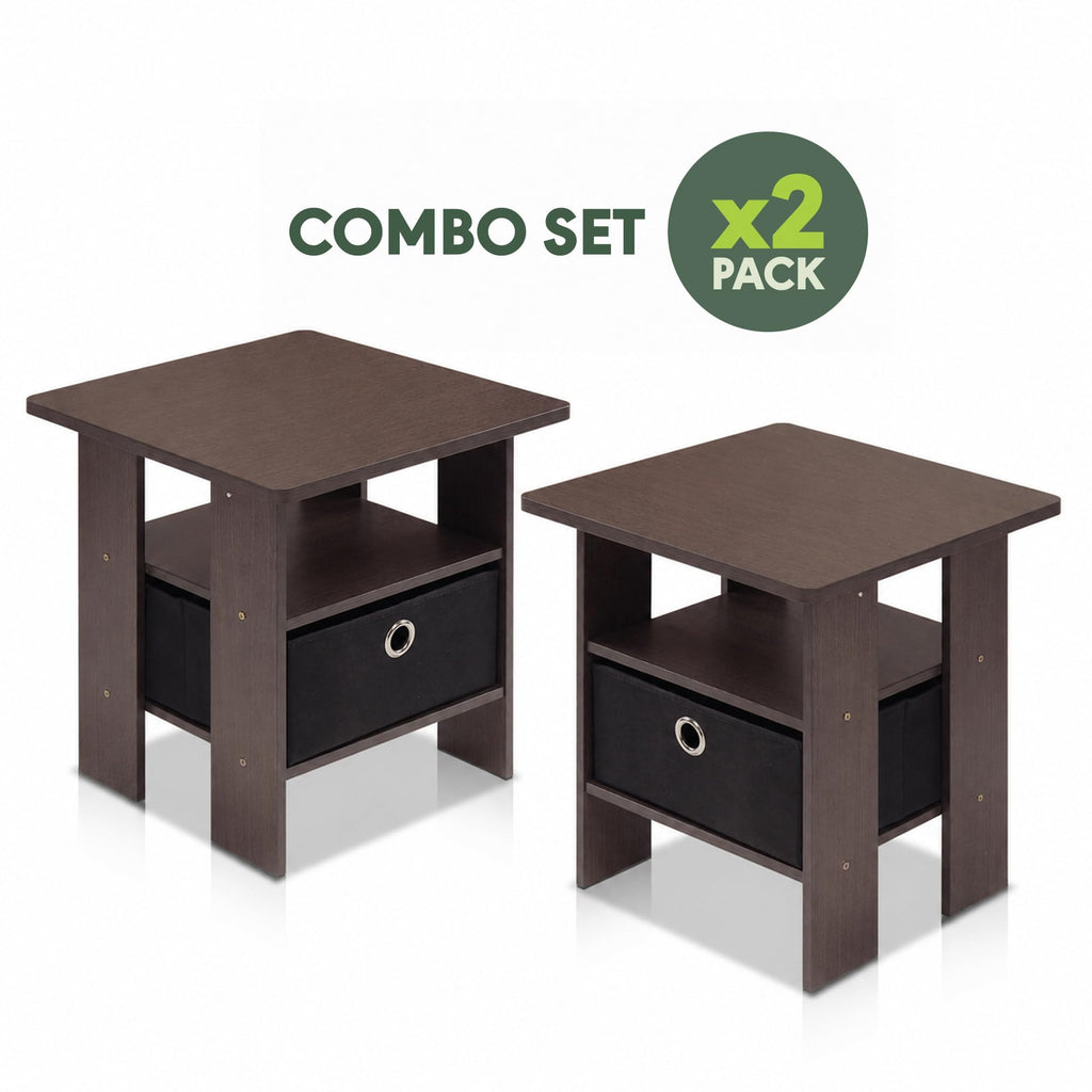 Brown Set of 2 Side Table with Storage Bin Drawer B23208