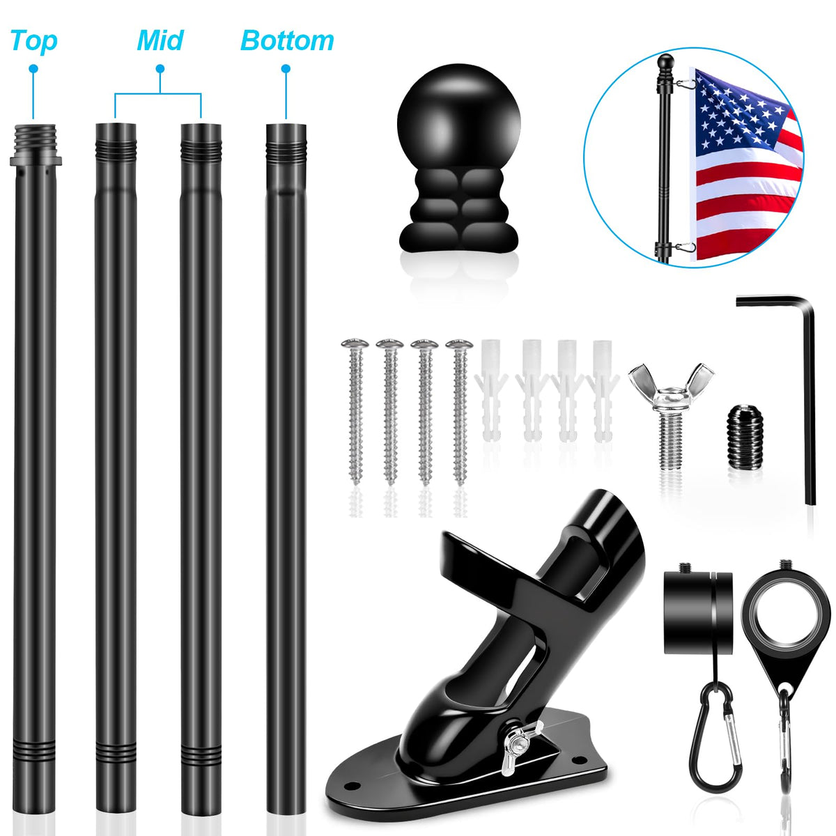 5 FT Stainless Steel Flag Pole Kit with Holder Bracket Q935