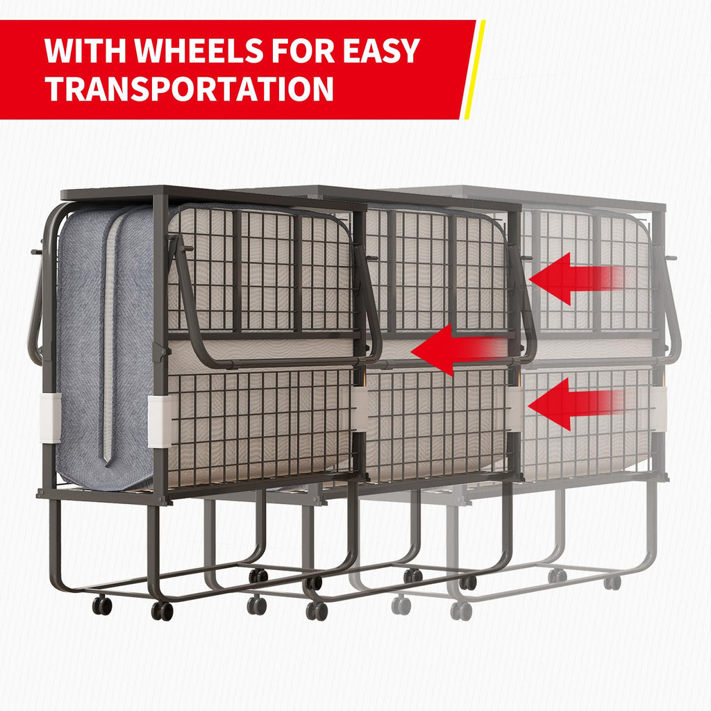 Folding Bed with 5" Memory Foam Mattress and 4 Lockable Wheels D565