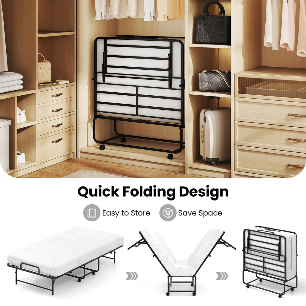 Twin Folding Bed with Memory Foam Mattress D679