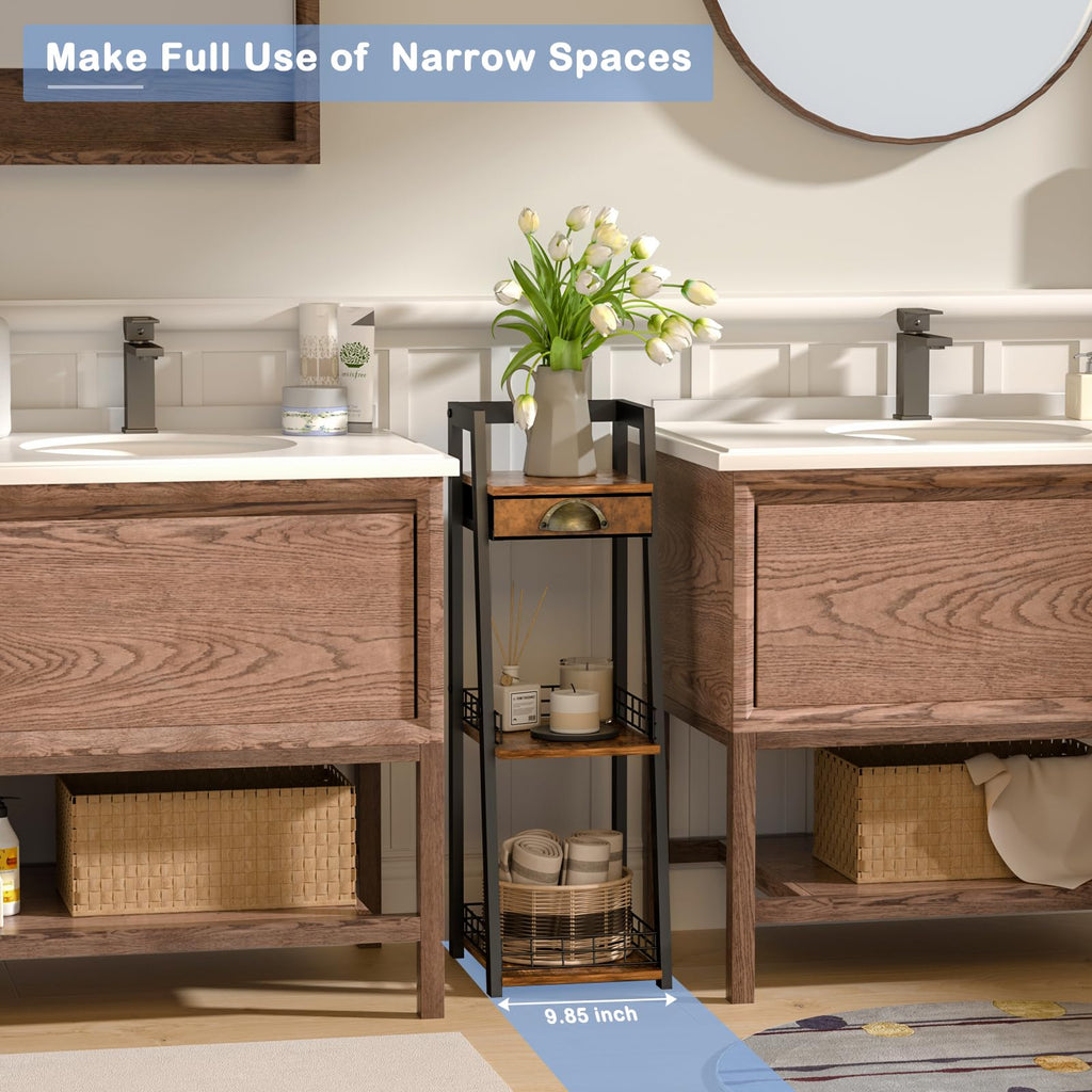 3-Tier Narrow Bathroom Shelves with Drawer F826
