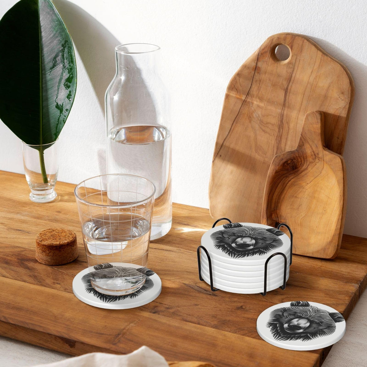 Black and White Bear Head Ceramic Coasters Set of 6 X1413