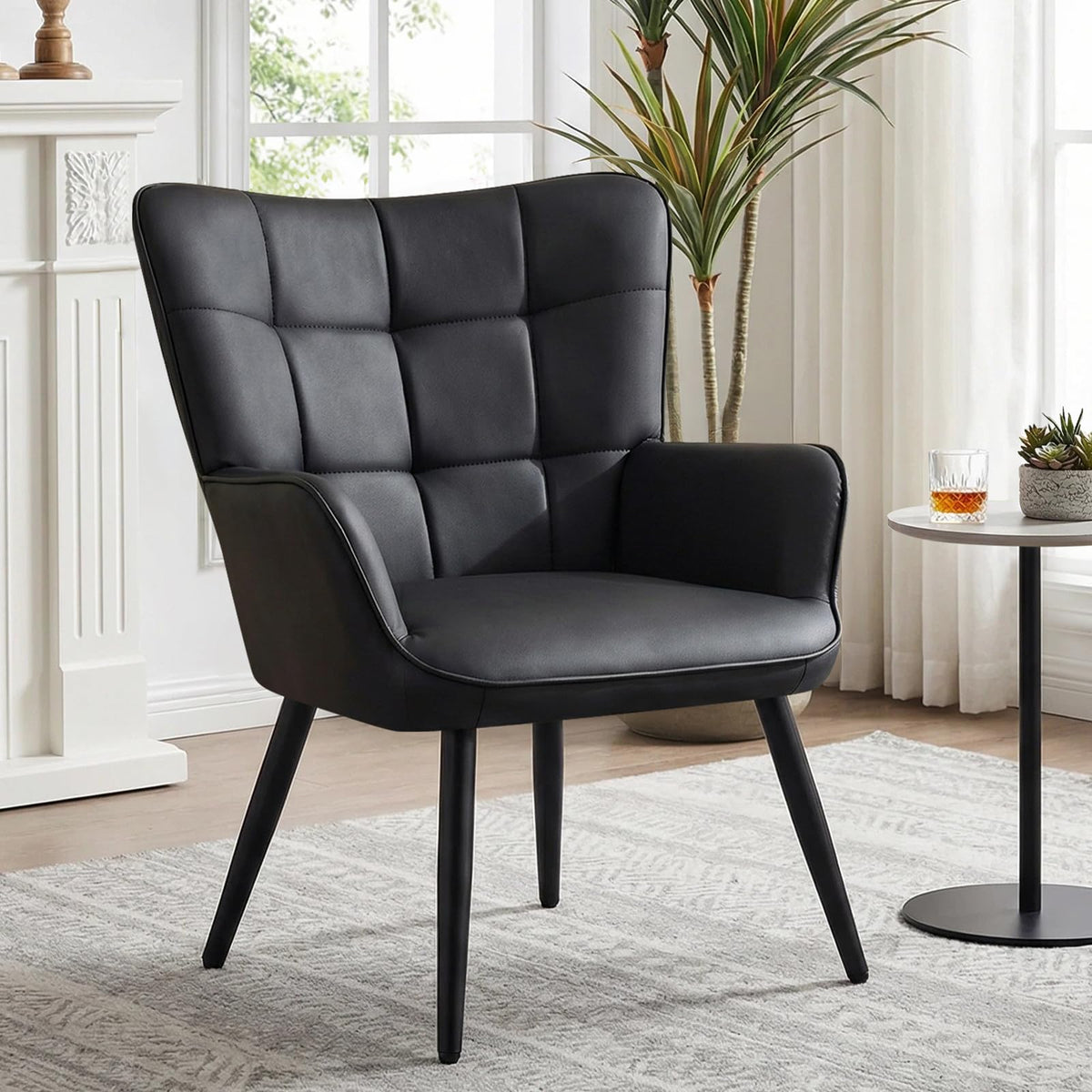 Black PU Leather Armchair with Metal Legs O555