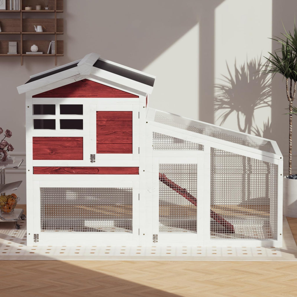 2-Tier Wooden Rabbit Hutch with Run U28316