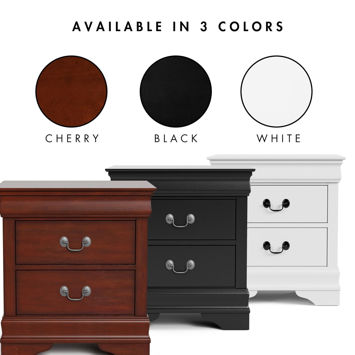 Solid Wood Nightstand with Drawers and Antique Nickle Handles S766