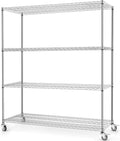 60" W 4-Tier Heavy Duty Wire Shelving 72" H x 24" D Metal Storage Rack with Wheels M559