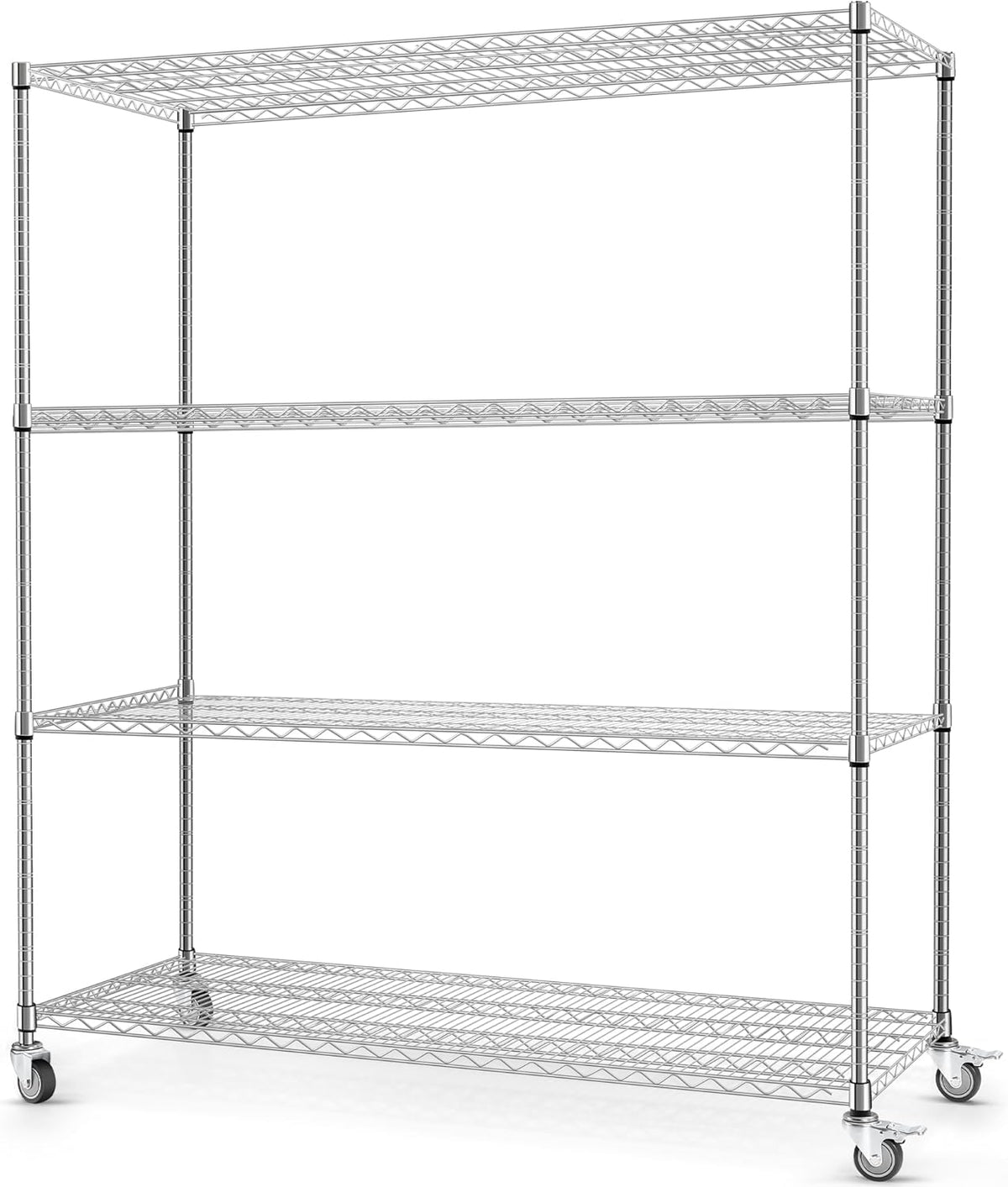 60" W 4-Tier Heavy Duty Wire Shelving 72" H x 24" D Metal Storage Rack with Wheels M559