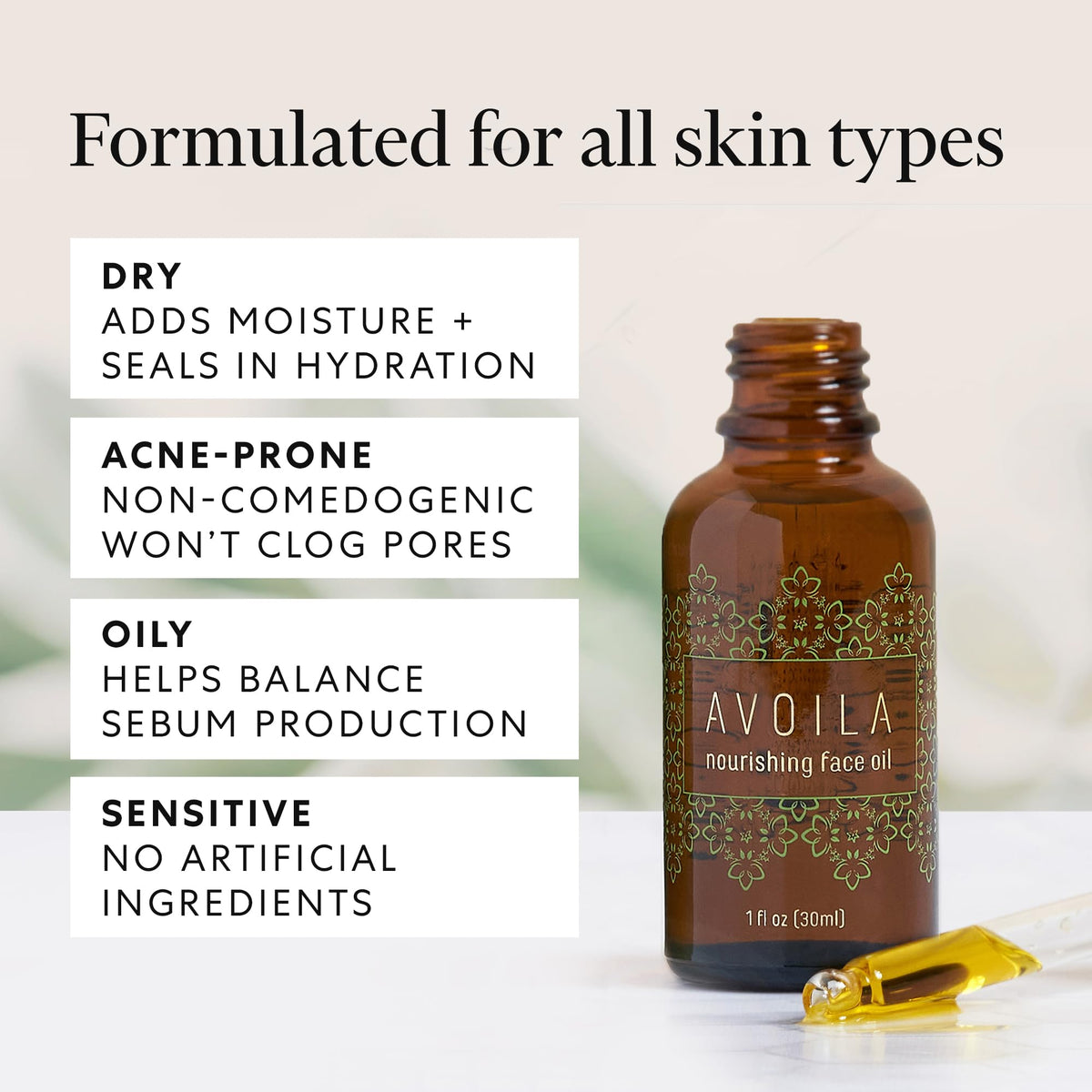 Organic Face Oil with Rosehip Sea Buckthorn Avocado Vitamin E F12406