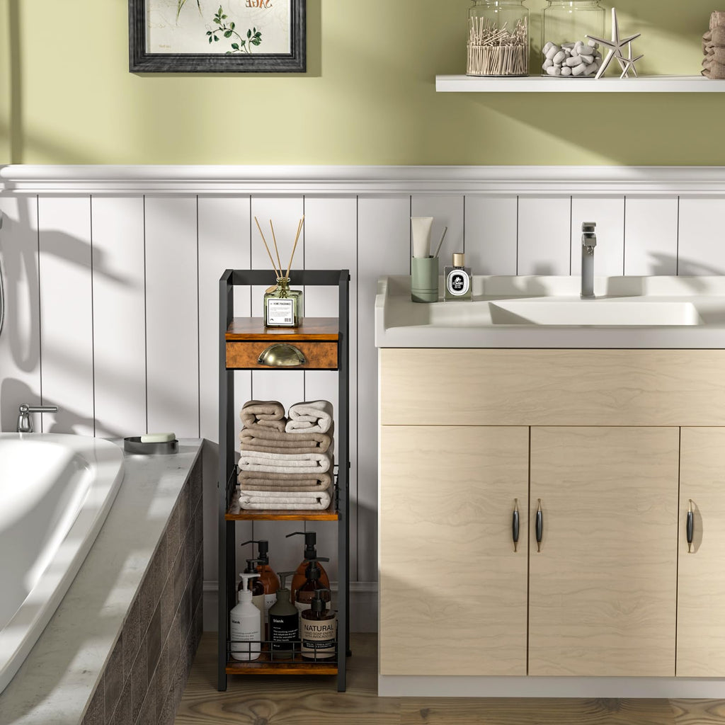 3-Tier Narrow Bathroom Shelves with Drawer F826