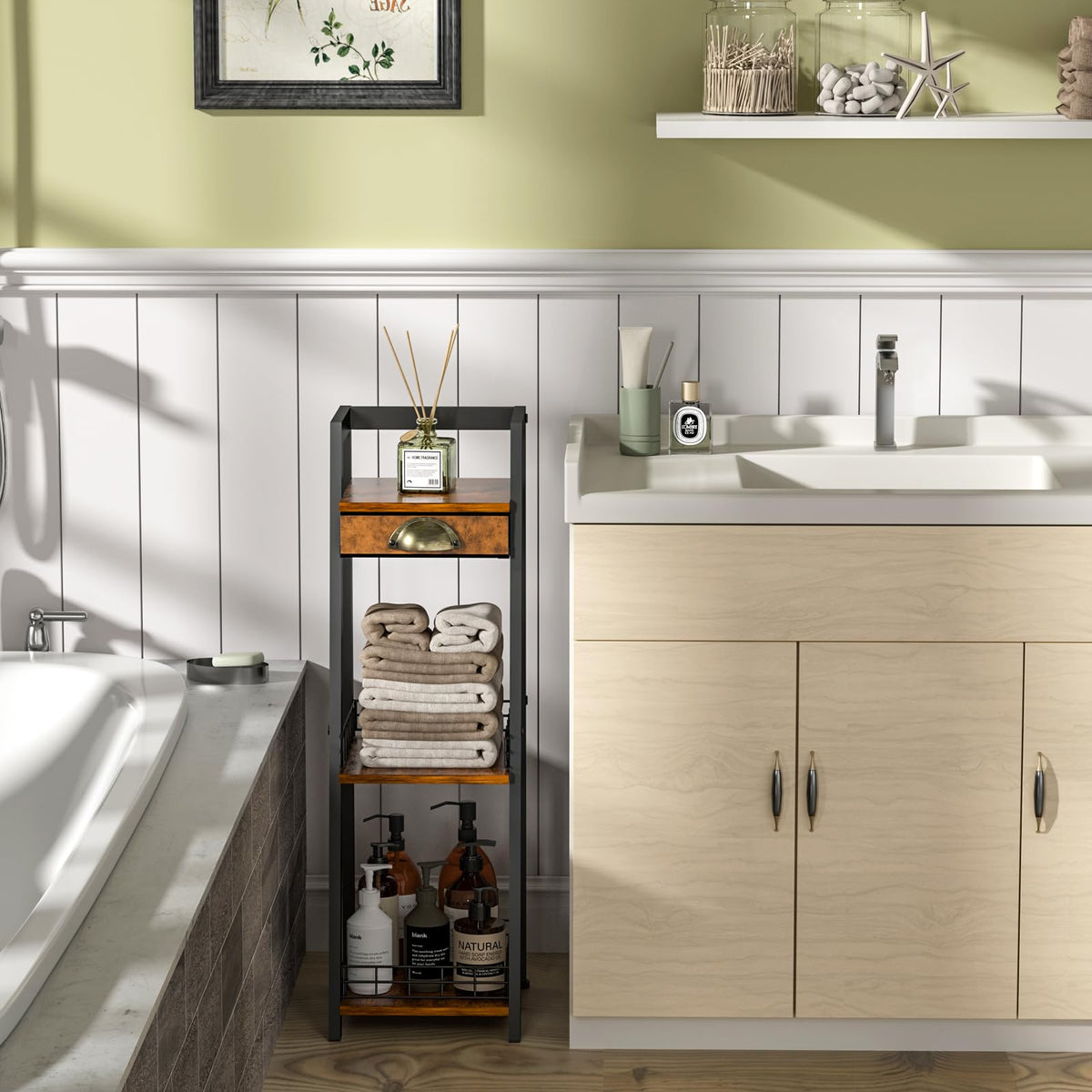 3-Tier Narrow Bathroom Shelves with Drawer F826